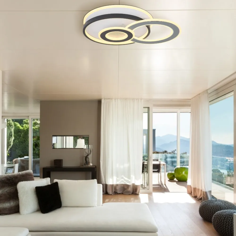 Plafoniere Moderne-Selezionato da Mazzolaluce Plafoniera moderna grigio nero cerchi led 40w 3000k