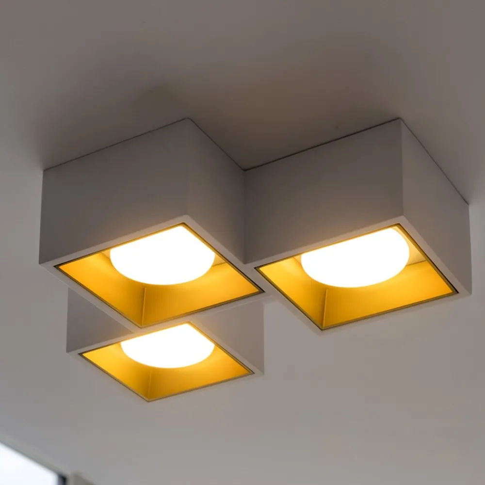 Plafoniere Moderne-Sforzin Illuminazione Plafoniera moderna in gesso bianco dettagli oro sforzin nasso