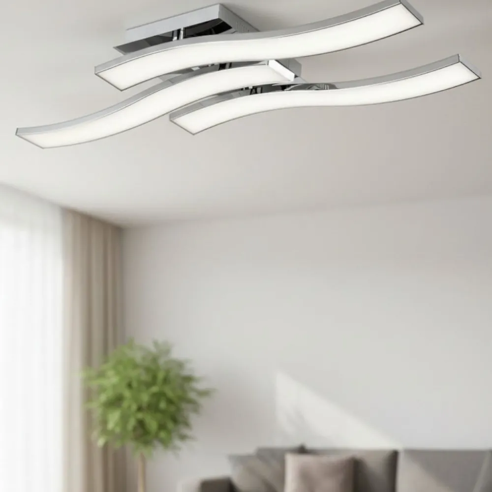 Plafoniere Moderne-Selezionato da Mazzolaluce Plafoniera moderna led 3000k metallo cromo per soggiorno