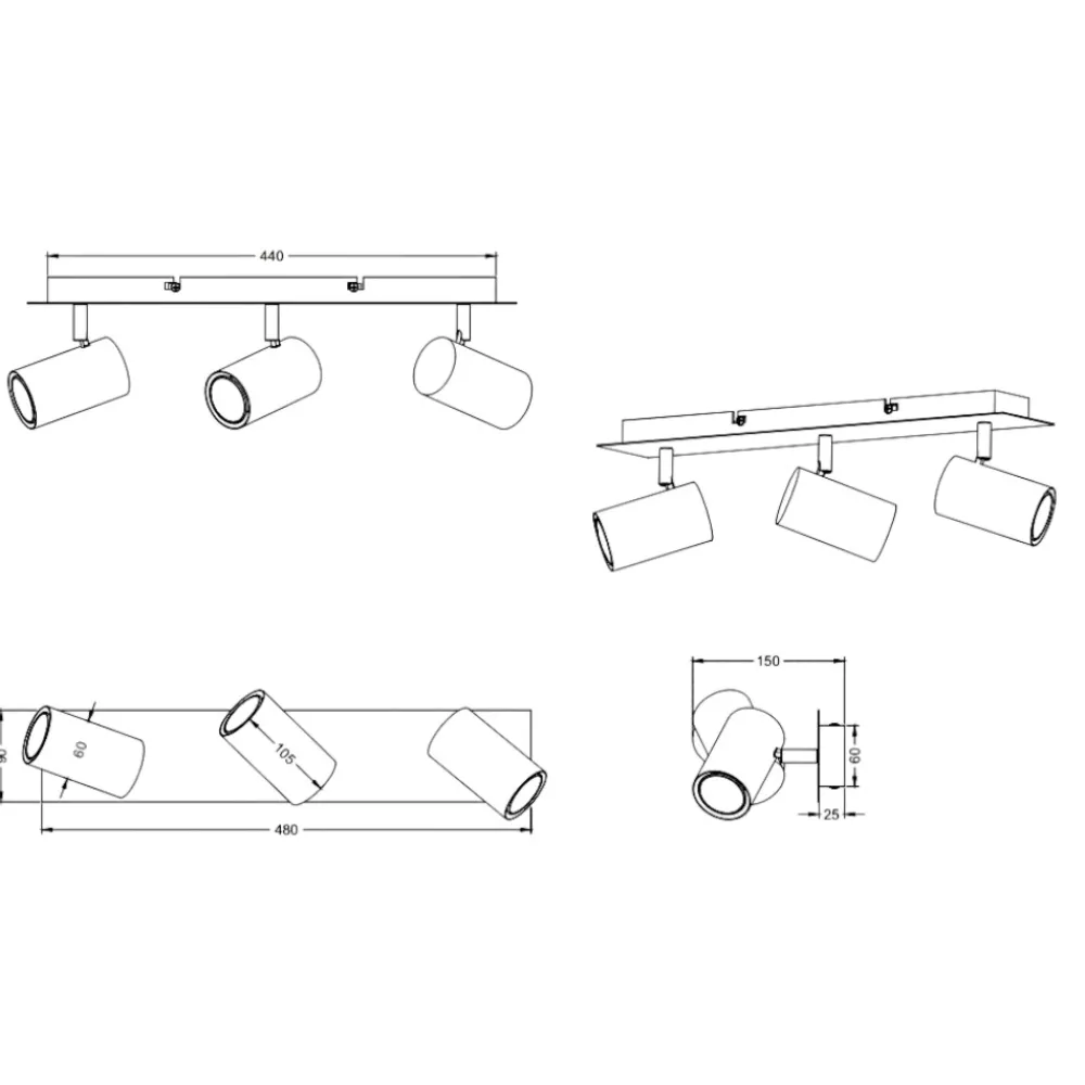 Plafoniere Moderne-Selezionato da Mazzolaluce Plafoniera moderna minimal con 3 faretti per salotto