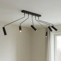 Plafoniere Moderne-Selezionato da Mazzolaluce Plafoniera moderna nera con 6 faretti orientabili per soggiorno