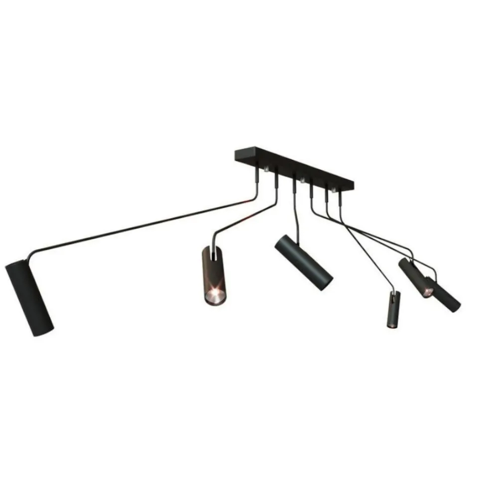 Plafoniere Moderne-Selezionato da Mazzolaluce Plafoniera moderna nera con 6 faretti orientabili per soggiorno