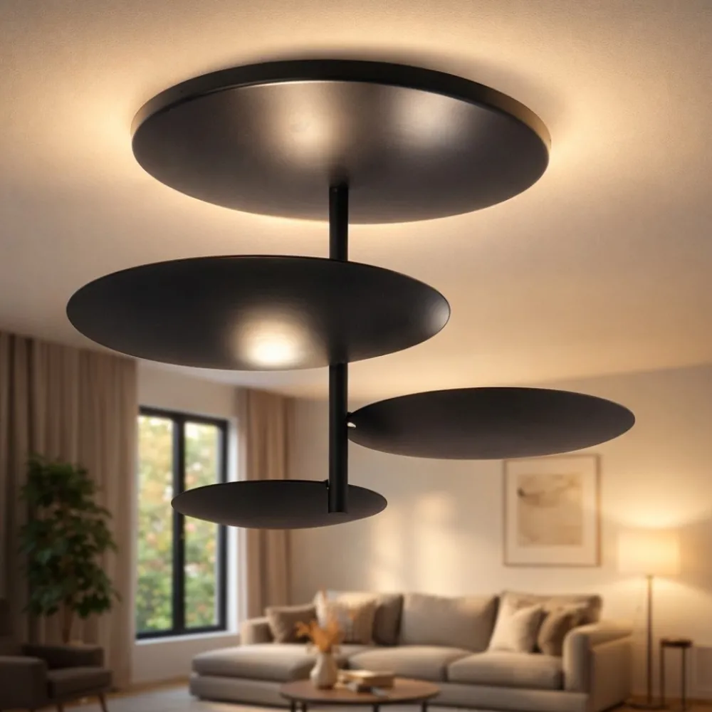 Plafoniere Moderne-Fabas Luce Plafoniera moderna nera per soggiorno simplon