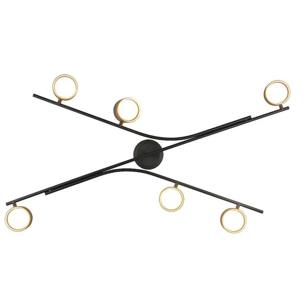 Plafoniere Moderne-Selezionato da Mazzolaluce Plafoniera moderna nero oro per soggiorno 6 luci orientabili