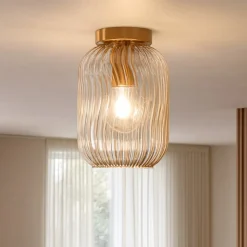 Plafoniere Moderne-Top Light Plafoniera moderna ottone toplight tender da cucina vetro rigato ambra