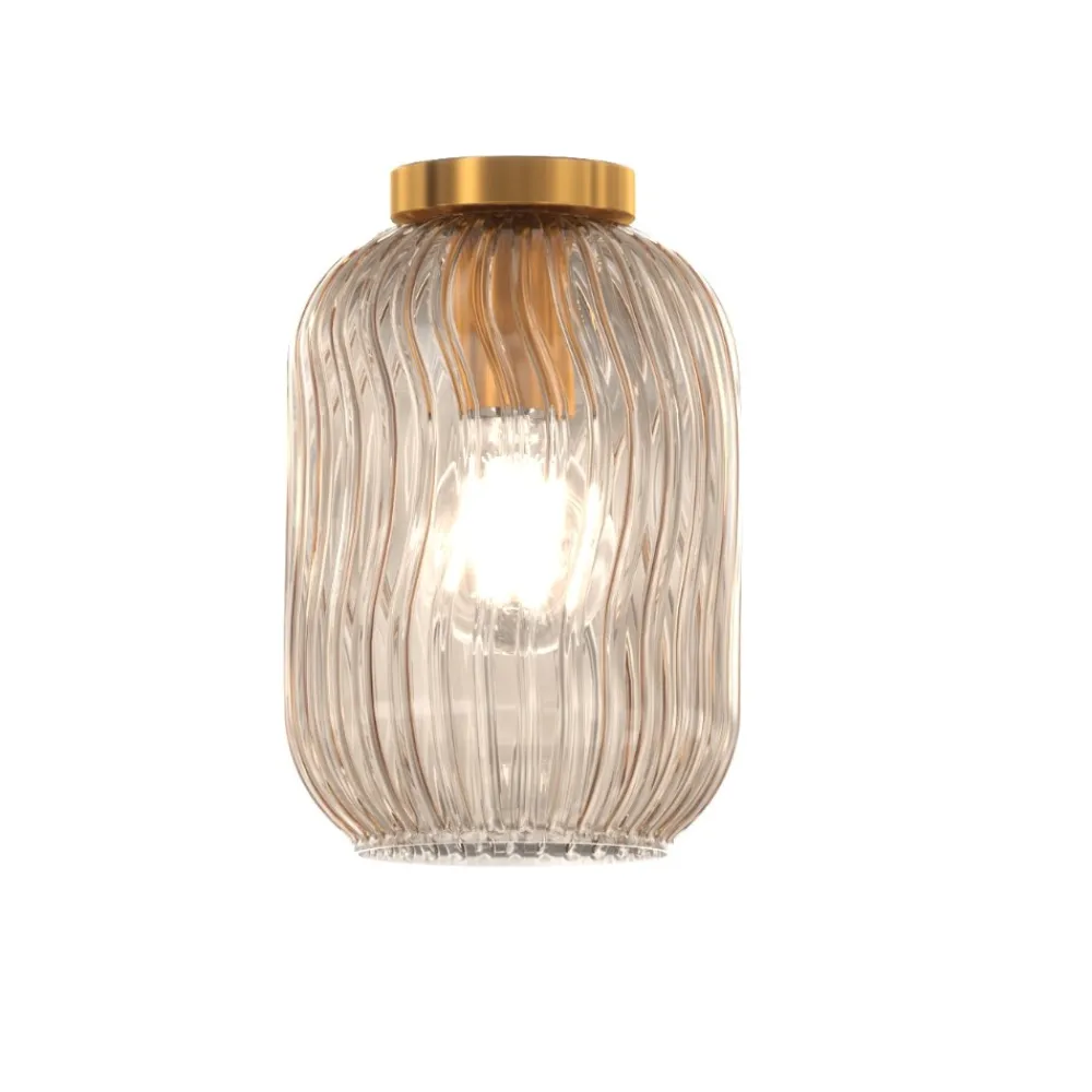 Plafoniere Moderne-Top Light Plafoniera moderna ottone toplight tender da cucina vetro rigato ambra