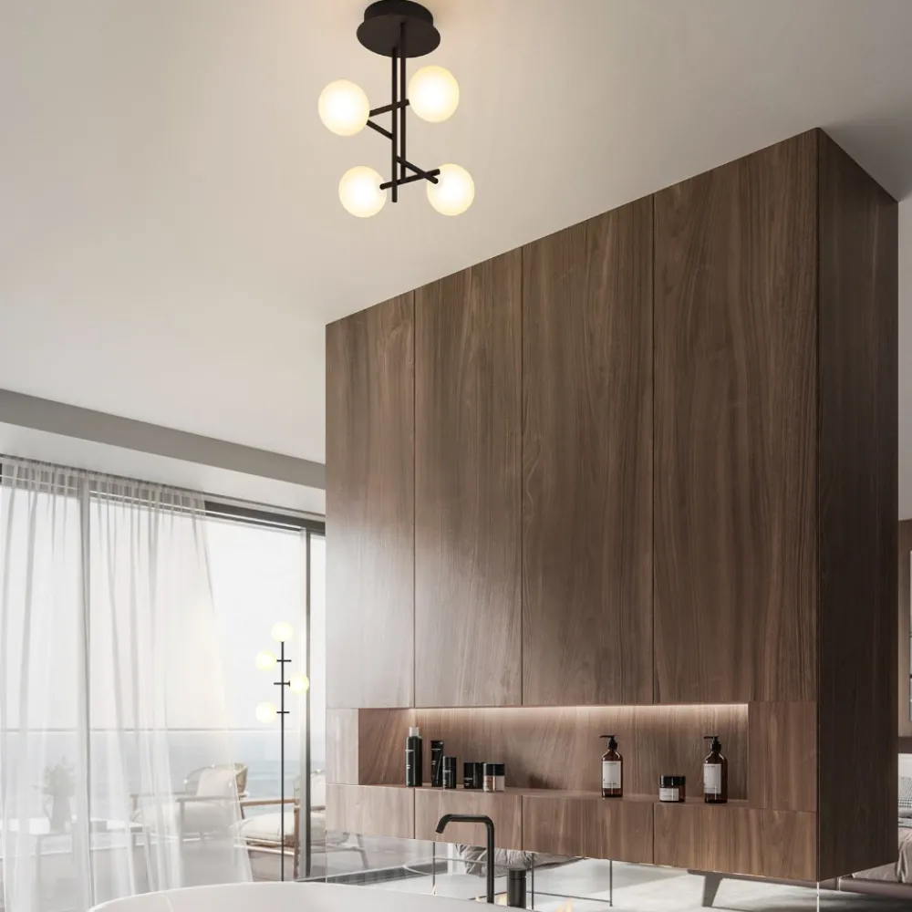 Plafoniere Moderne-Selezionato da Mazzolaluce Plafoniera moderna per camera da letto nera sfere vetro