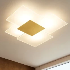 Plafoniere Moderne-Top Light Plafoniera moderna per cucina in vetro bianco foglia oro rettangolare