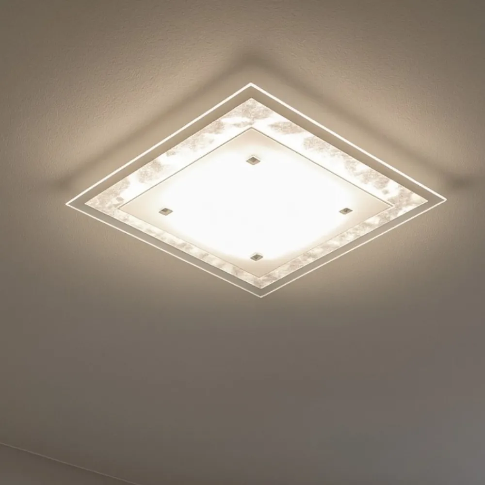 Plafoniere Moderne-Top Light Plafoniera moderna per cucina foglia argento tray 45cm quadrata