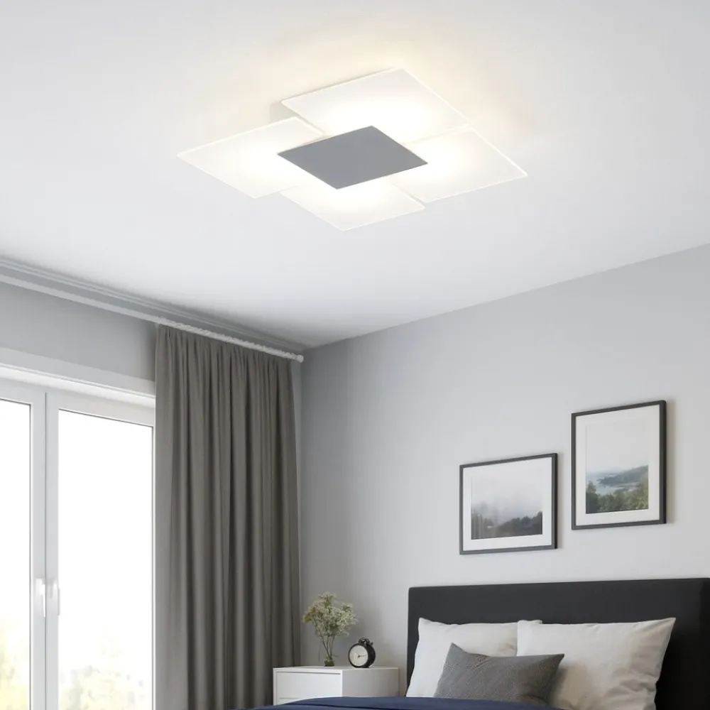 Plafoniere Moderne-Top Light Plafoniera moderna per soggiorno bianco grigio antracite rettangolare