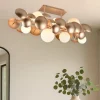 Plafoniere Moderne-Selezionato da Mazzolaluce Plafoniera moderna per soggiorno oro sfere vetro bianco