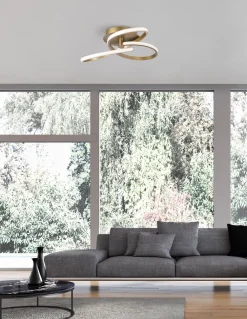 Plafoniere Moderne-Selezionato da Mazzolaluce Plafoniera moderna per soggiorno oro spazzolato led 3000k