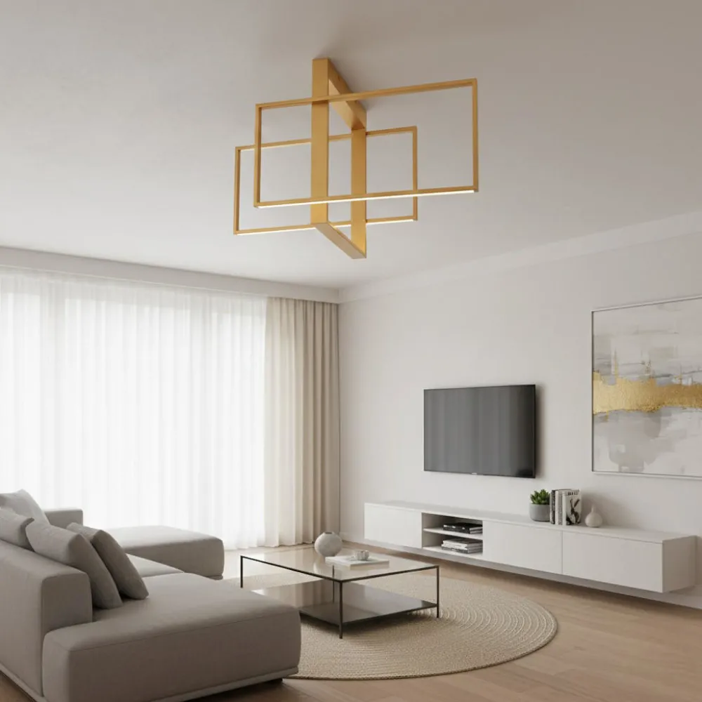 Plafoniere Moderne-Selezionato da Mazzolaluce Plafoniera moderna per soggiorno oro led 3000k rettangoli