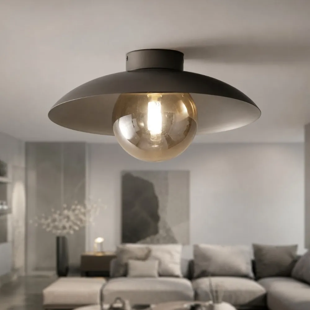 Plafoniere Moderne-Selezionato da Mazzolaluce Plafoniera moderna piatto marrone sfera di vetro bianco