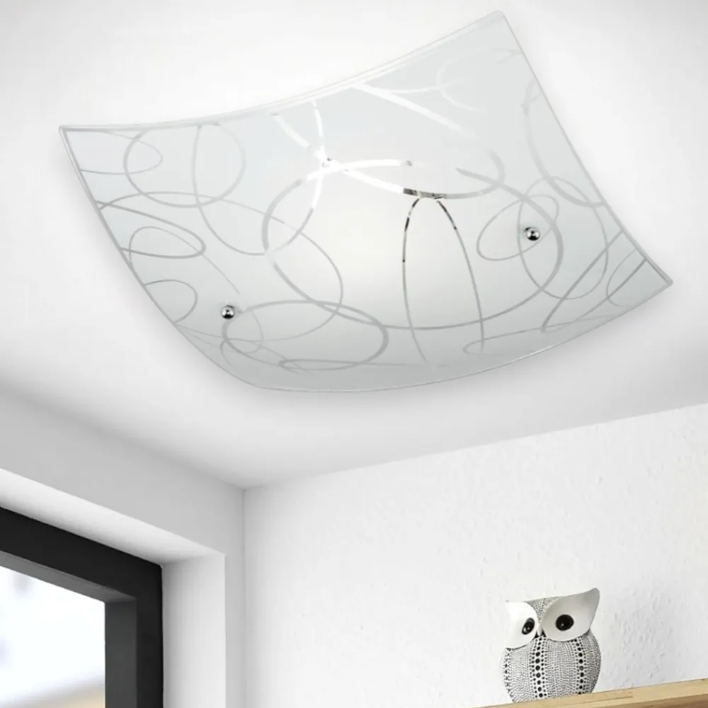 Plafoniere Moderne-Selezionato da Mazzolaluce Plafoniera moderna quadrata in vetro satinato decorato