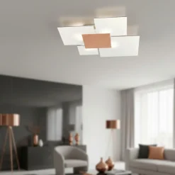 Plafoniere Moderne-Top Light Plafoniera moderna rettangolare vetro biancofoglia rame toplight upgrade