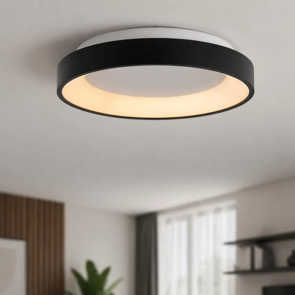 Plafoniere Moderne-Selezionato da Mazzolaluce Plafoniera moderna rotonda nera 28cm led 20w 2700k luce calda dimmerabile
