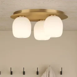 Plafoniere Moderne-Eglo Plafoniera moderna rotonda ottone 3 luci bianche manzanares