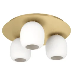 Plafoniere Moderne-Eglo Plafoniera moderna rotonda ottone 3 luci bianche manzanares