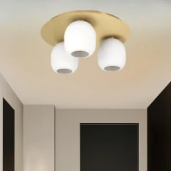 Plafoniere Moderne-Eglo Plafoniera moderna rotonda ottone 3 luci bianche manzanares