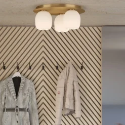 Plafoniere Moderne-Eglo Plafoniera moderna rotonda ottone 3 luci bianche manzanares