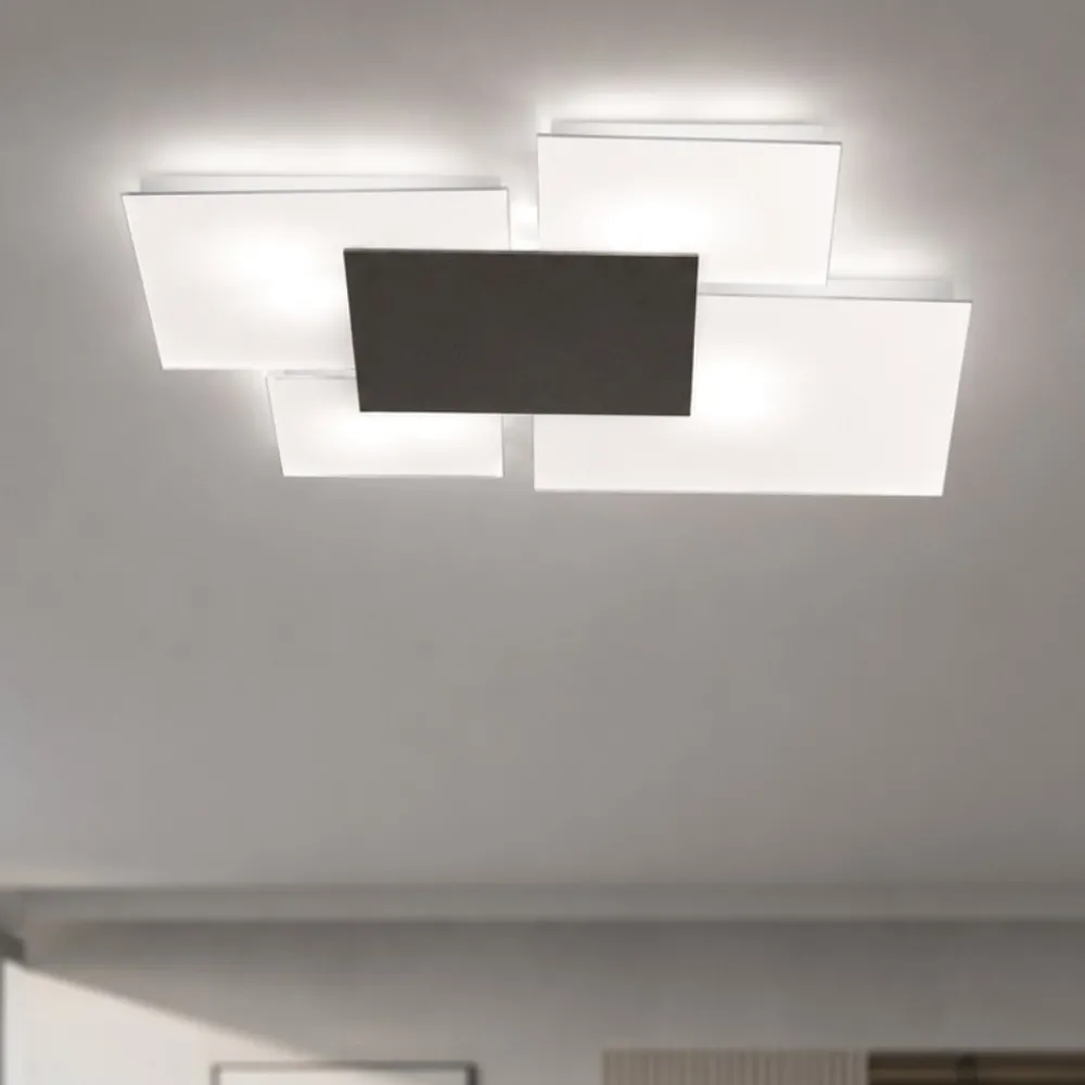 Plafoniere Moderne-Top Light Plafoniera moderna vetri bianchi rettangolare placca marrone per cucina