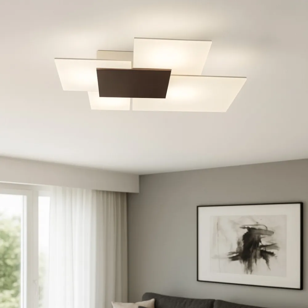 Plafoniere Moderne-Top Light Plafoniera moderna vetri bianchi rettangolare placca marrone per cucina