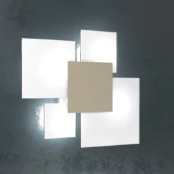 Plafoniere Moderne-Top Light Plafoniera moderna vetri bianchi placca sabbia rettangolare