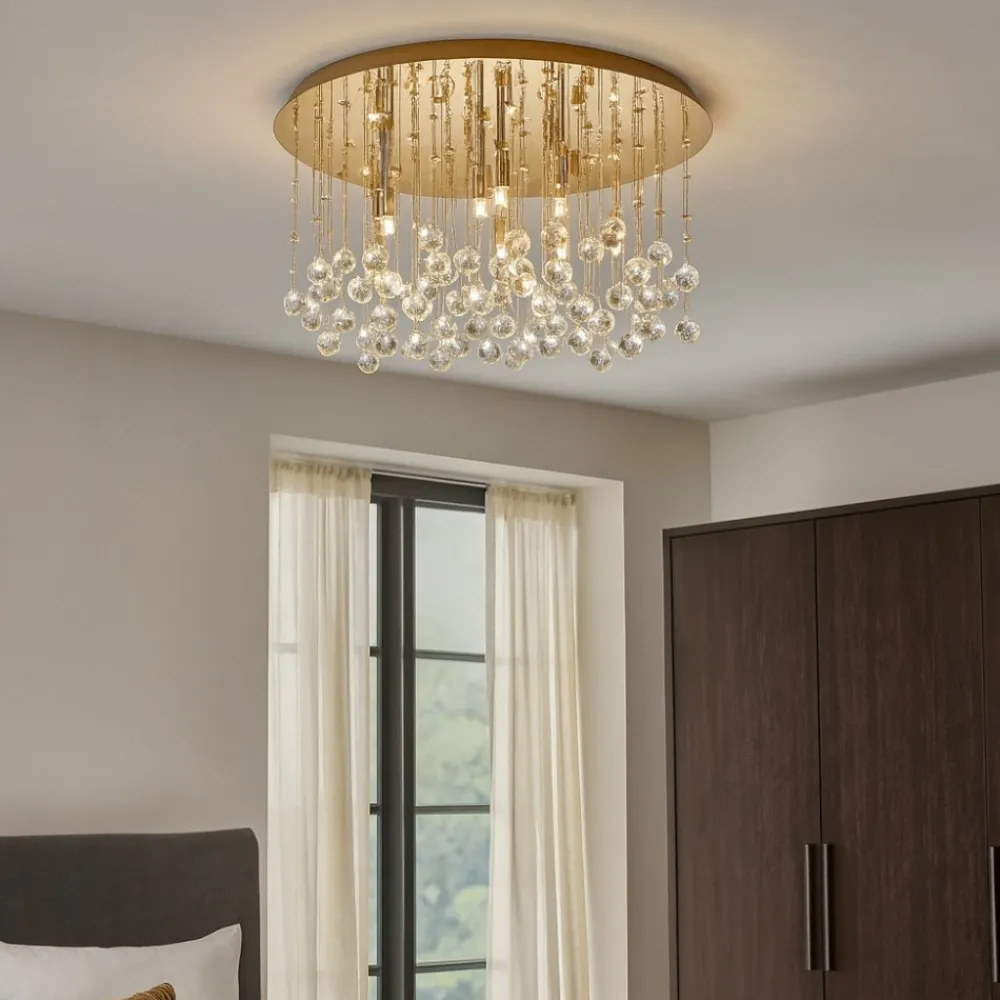 Plafoniere Moderne-Ideal Lux Plafoniera moonlight pl12 oro oro lucido vetri cristalli