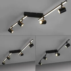 Plafoniere Moderne-Selezionato da Mazzolaluce Plafoniera nera a doppia luce con 4 faretti led 3000k orientabili