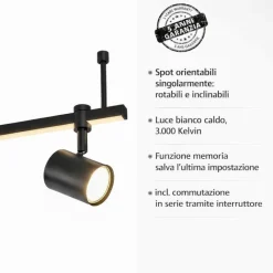 Plafoniere Moderne-Selezionato da Mazzolaluce Plafoniera nera a doppia luce con 4 faretti led 3000k orientabili