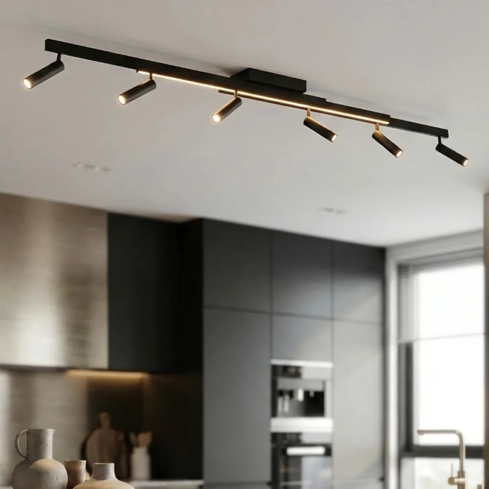 Plafoniere Moderne-Selezionato da Mazzolaluce Plafoniera nera allungabile con faretti led 2700k a 65000k con telecomando