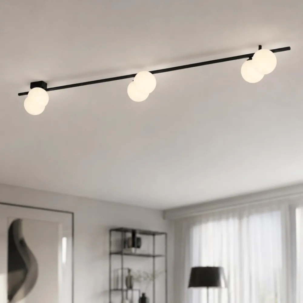 Plafoniere Moderne-Selezionato da Mazzolaluce Plafoniera nera 200 cm moderna binario con sfere in vetro per soggiorno