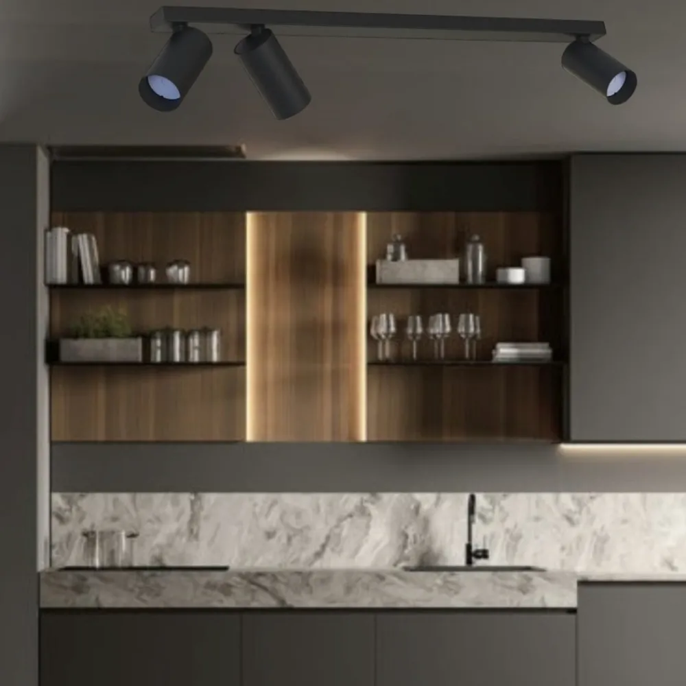 Plafoniere Moderne-Selezionato da Mazzolaluce Plafoniera nera con 3 faretti led orientabili