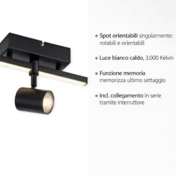 Plafoniere Moderne-Selezionato da Mazzolaluce Plafoniera nera con faretto orientabile doppia luce led 3000k