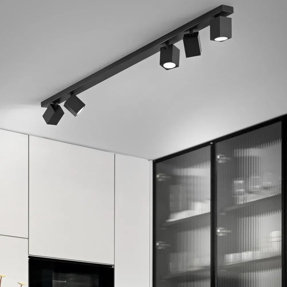Plafoniere Moderne-Perenz Illuminazione Plafoniera nera con spot lampade squadrate orientabili perenz oddy