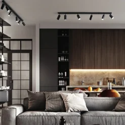 Plafoniere Moderne-IsyLuce Plafoniera nera da cucina con 6 faretti orientabili