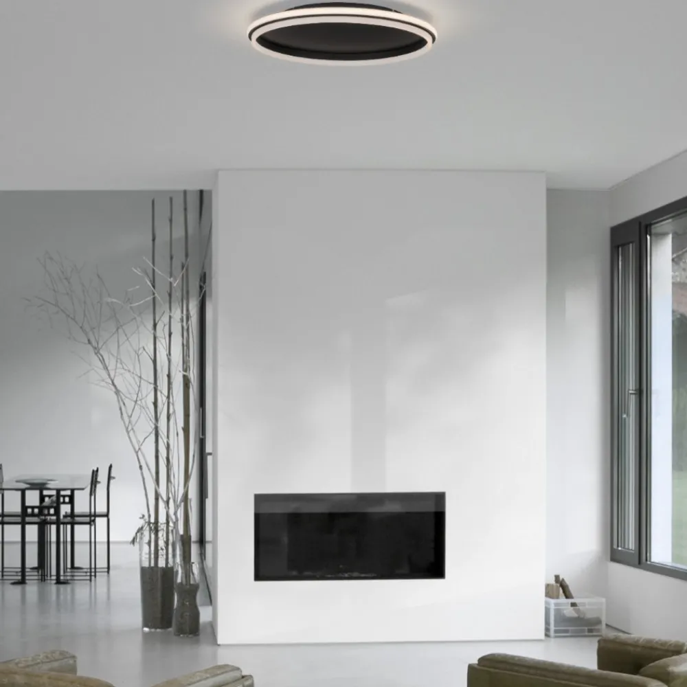 Plafoniere Moderne-Selezionato da Mazzolaluce Plafoniera nera led 60w 3000k tonda per soggiorno moderno