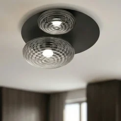 Plafoniere Moderne-Ondaluce Plafoniera nera moderna da parete soffitto sfere vetro fume pl tondo