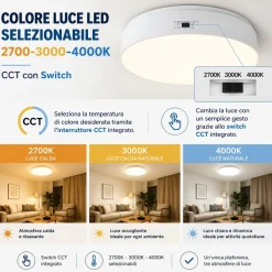 Plafoniere Moderne-Selezionato da Mazzolaluce Plafoniera nera moderna rotonda 60 cm led 48w cct 2700k 3000k 4000k dimmerabile