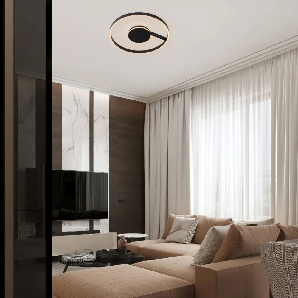 Plafoniere Moderne-Selezionato da Mazzolaluce Plafoniera nera moderna rotonda 60 cm led 48w cct 2700k 3000k 4000k dimmerabile