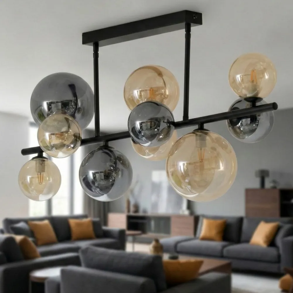 Plafoniere Moderne-Selezionato da Mazzolaluce Plafoniera nera sfere ambra fume in vetro per soggiorno