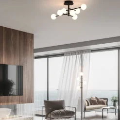 Plafoniere Moderne-Selezionato da Mazzolaluce Plafoniera nera sfere di vetro per soggiorno moderno