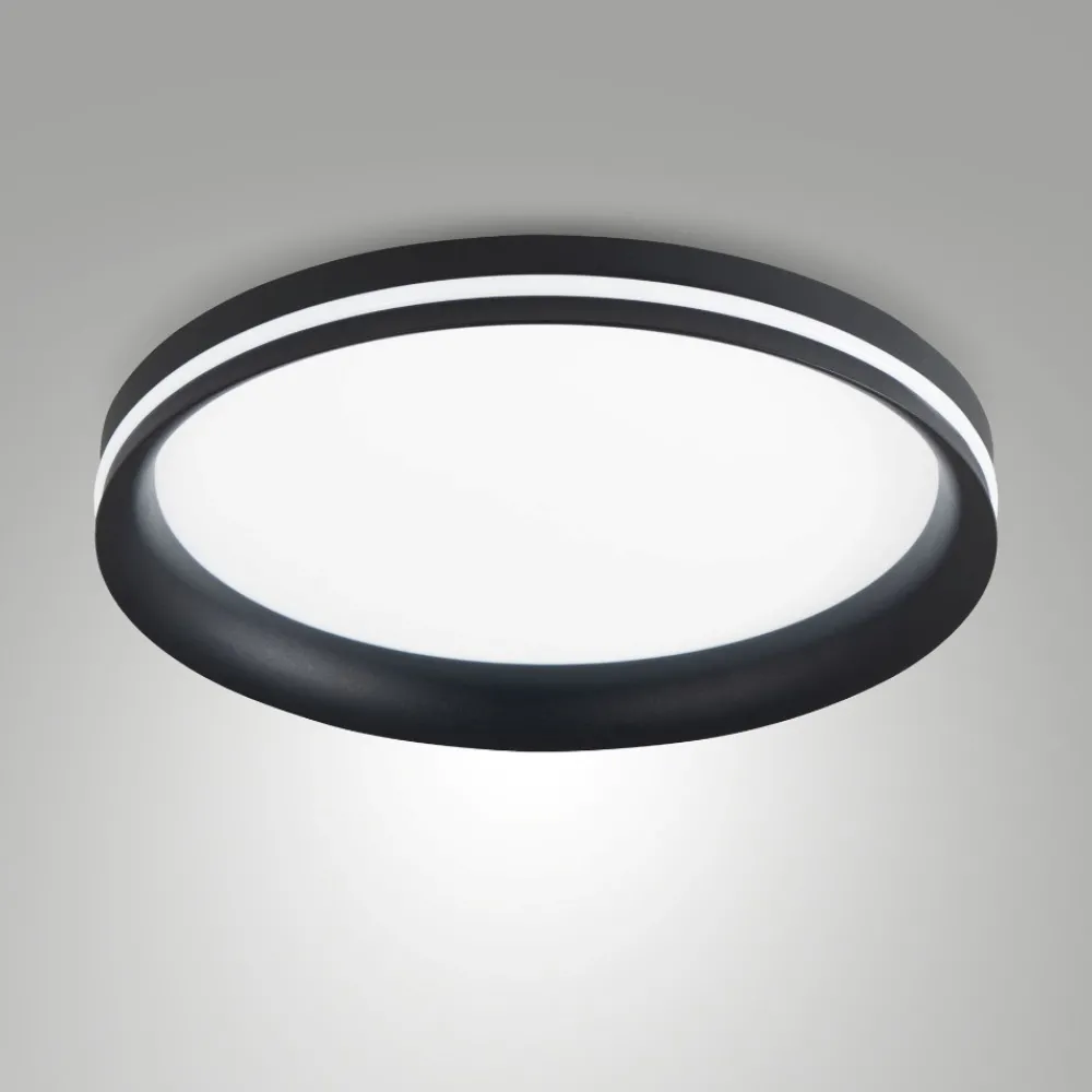 Plafoniere Moderne-Fabas Luce Plafoniera nera tonda led 52w 2700k 3200k 4000k isy moderna
