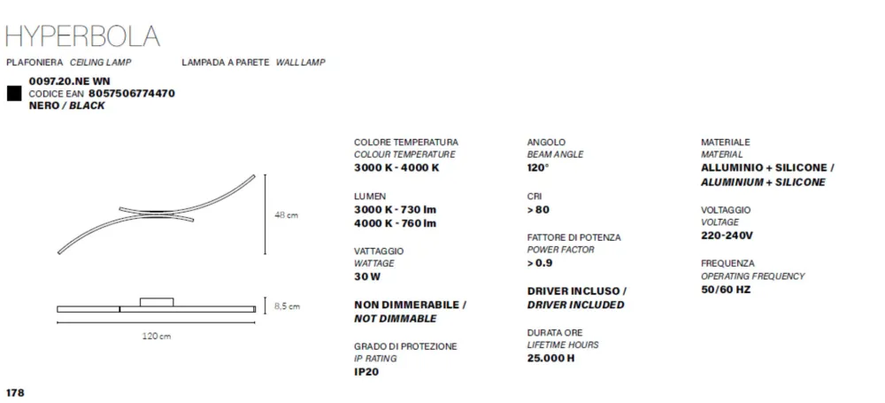 Plafoniere Moderne-Vivida International Plafoniera nera vivida hyperbola led 40w 3000k 4000k moderna
