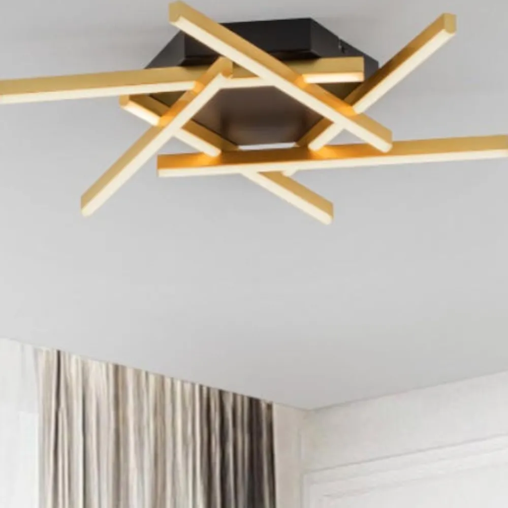 Plafoniere Moderne-Selezionato da Mazzolaluce Plafoniera nero oro design moderna led 43w 3200k