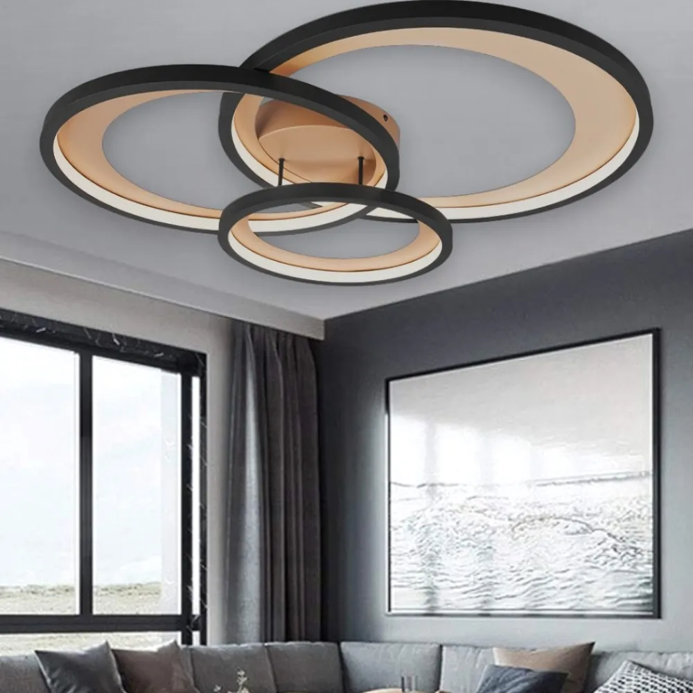 Plafoniere Moderne-Selezionato da Mazzolaluce Plafoniera nero oro moderna da salotto led 3000k dimmerabile