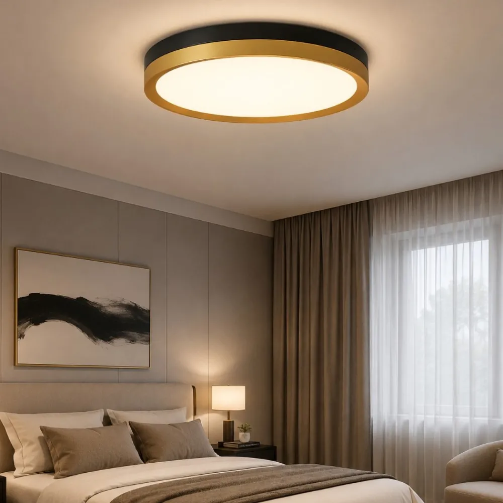 Plafoniere Moderne-Selezionato da Mazzolaluce Plafoniera nero oro rotonda 40cm led 31w 3000k