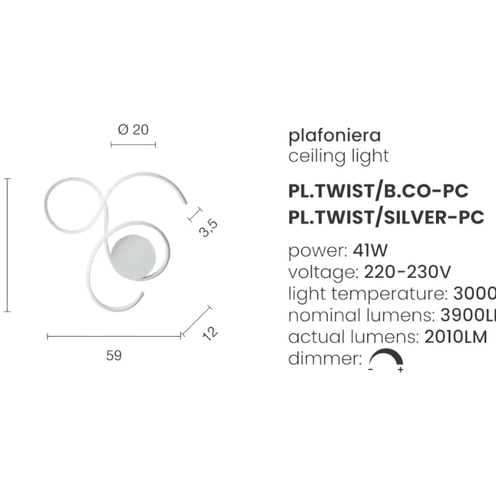 Plafoniere Moderne-Ondaluce Plafoniera pl pc twist bianca led 41w 3000k