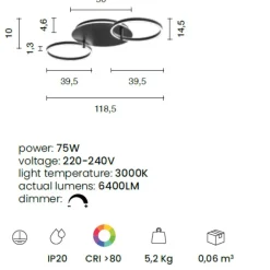 Plafoniere Moderne-Ondaluce Plafoniera sabe bianca due cerchi orientabili led 3000k dimmerabile